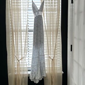 Long blue and white maxi dress